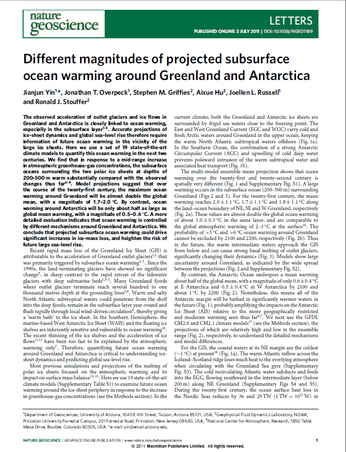Different Magnitues of projected Subsurface Ocean warming around Greenland and Antarctica