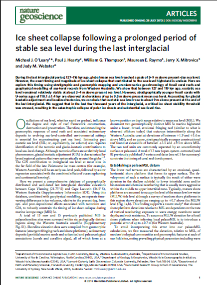 Ice sheet collapse following a prolonged period of stable sea level during the last interglacial