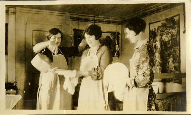 K.P. - KP duty - kitchen patrol, kitchen police  - three women in aprons with tea kettle