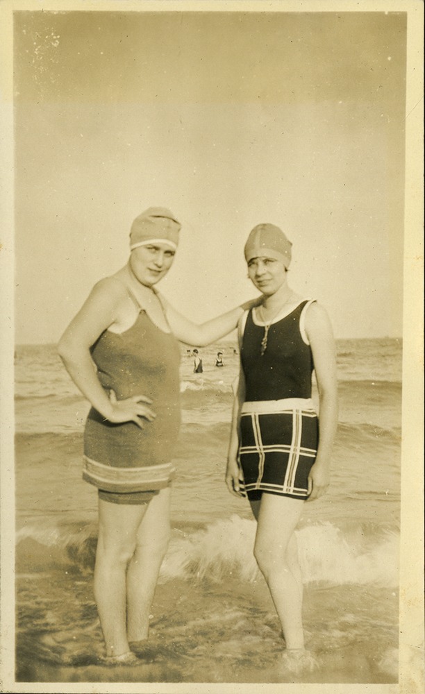 Miami Beach April 1926 - two women in bathing suits in ocean