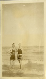 Miami Beach April 1926 - man and woman in bathing suits in ocean
