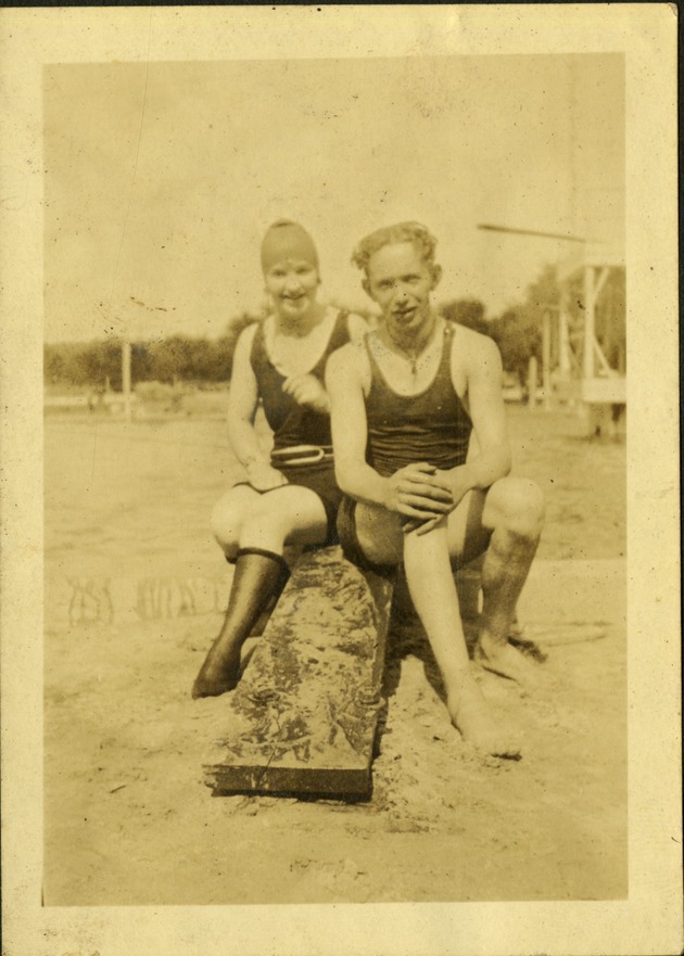 Lakeside pool, Roanoke Virginia 1923 - Marge and Gene; man and woman at beach