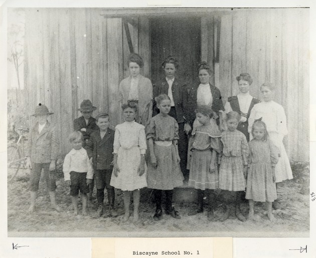 Group of students posing outside Biscayne School No. 1 - 