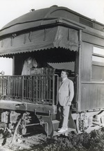 Lee T. Cooper posing with his private railroad car