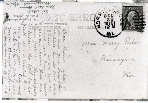 Postcard sent to Mrs. Mary Peden in 1913 - 
