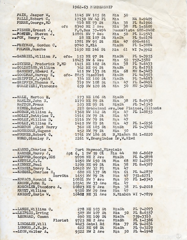 American Legion Brockway-Miller-Lyon Post #124 1962-63 Membership Roster