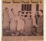 Miami Shores Heads Sworn In: newspaper clipping featuring Council Members Arnold, Earnest, Childress, Frix, Mayor Stockdell and Judge Holt