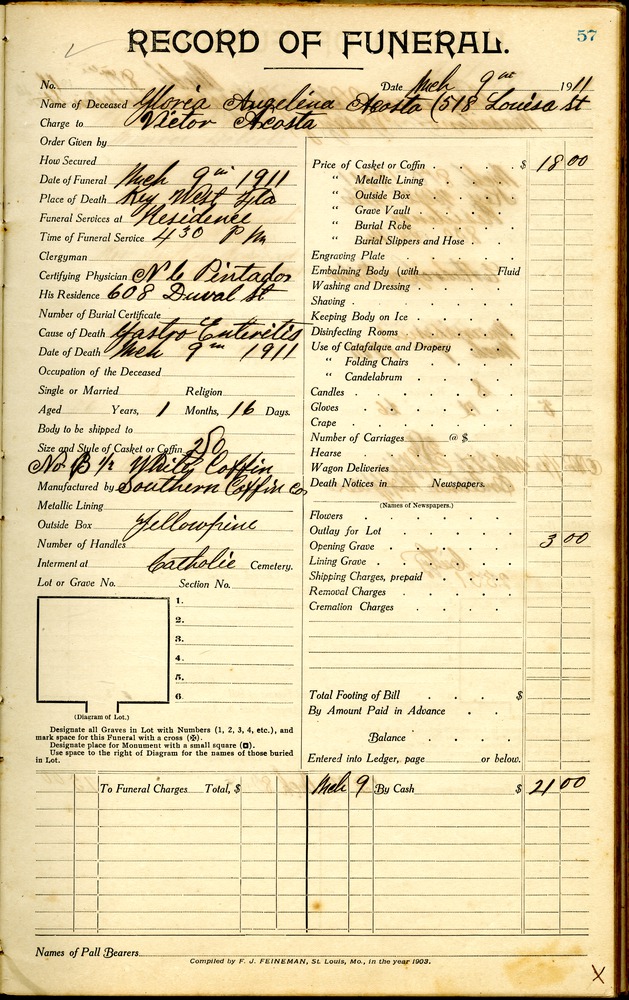 Funeral Record of Floria Angelina Acosta