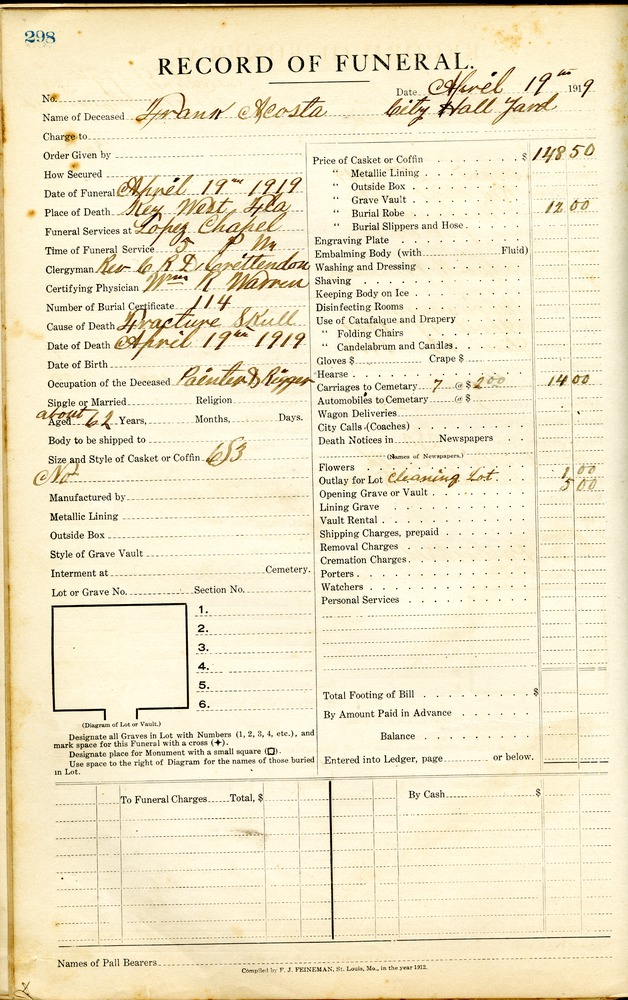 Funeral Record of Frank Acosta