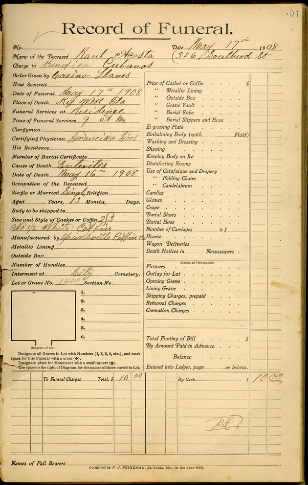Funeral Record of Raul Acosta