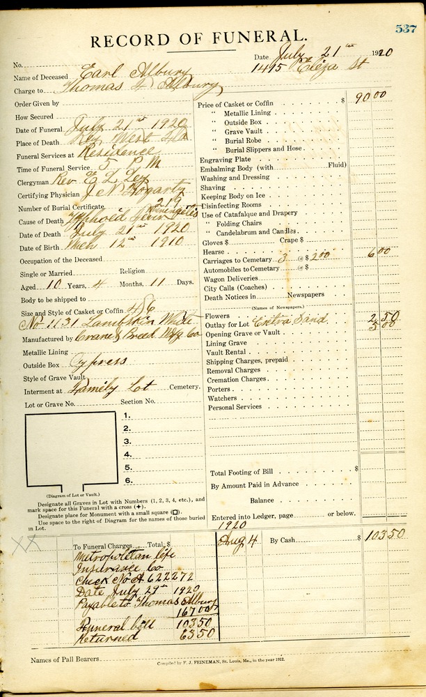Funeral Record of Earl Albury