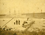 People on beach near the wreck of the Coquimbo, 1909