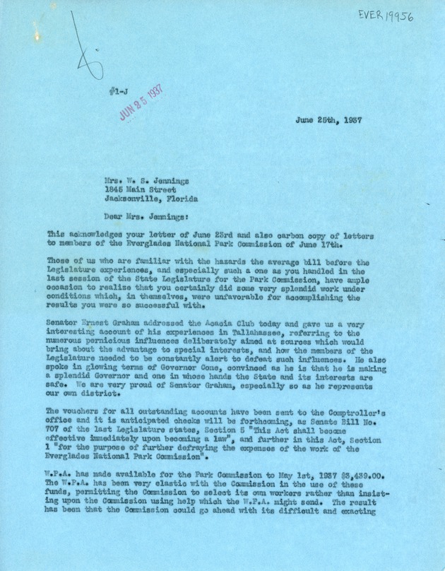 June 25th Response to Mrs. W.S. Jennings from Ernest F. Coe (Page 1)