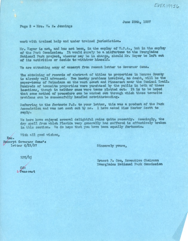 June 25th Response to Mrs. W.S. Jennings from Ernest F. Coe (Page 2)