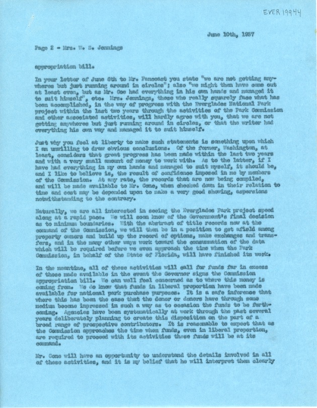June 10th Response to Mrs. W.S. Jennings from Ernest Coe (Page 2)