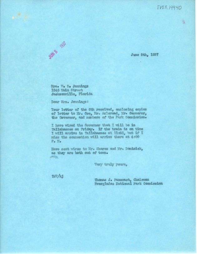 June 8th Letter in Response to Mrs. W.S. Jennings from Thomas Pancoast