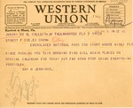 Telegraph: Mrs. W.S. Jennings to Ernest F. Coe, June 3rd, 1937