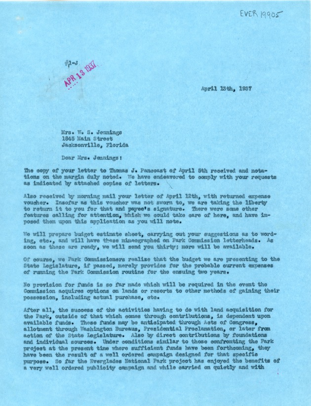 April 13th Letter to Mrs. W.S. Jennings (Page 1)