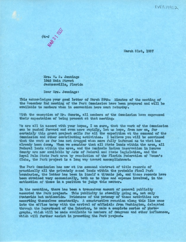 April 31st Letter to Mrs. W.S. Jennings (Page 1)