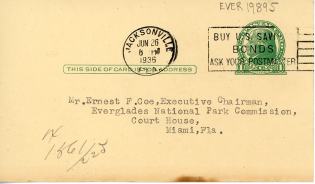 Post Card to Ernest F. Coe (Back)