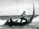 Shark Man of Lake Worth landing a hammerhead, 1970