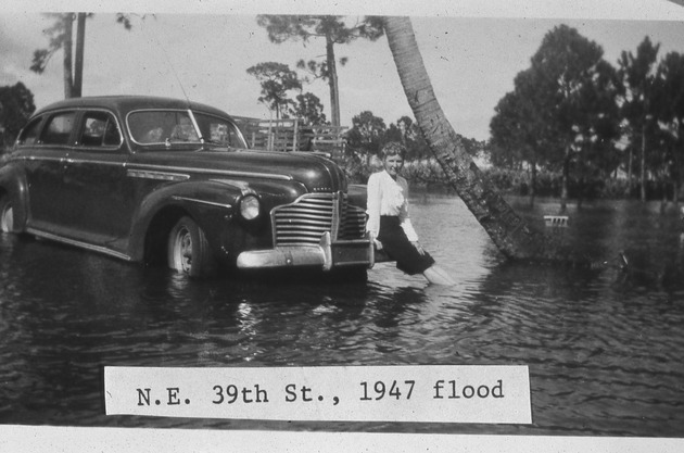 Woman by Car in Floodwaters
