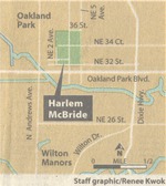 Map showing location of Harlem McBride