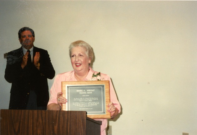 Marie Wright with plaque