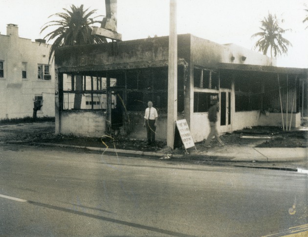 Burnt remains of a building, 1968