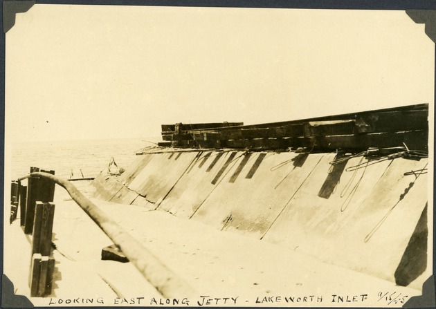 Looking east along jetty, Lake Worth Inlet, 15 September 1925