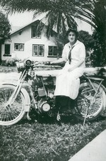 [1920/1929] Mabel Hall on a motorcycle, c. 1925