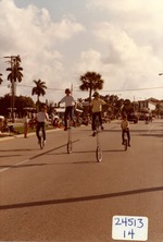 Unicycle riders in the Boynton Beach Florida holiday parade, 1982