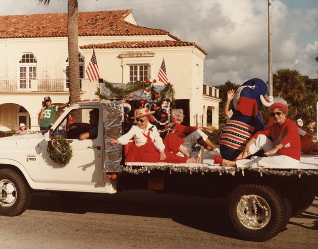 Women on truck in Boynton Beach holiday parade, 1982