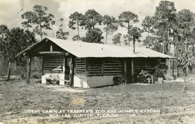 Guest cabin at Trapper's Zoo and Jungle Garden, Jupiter Florida, c. 1960