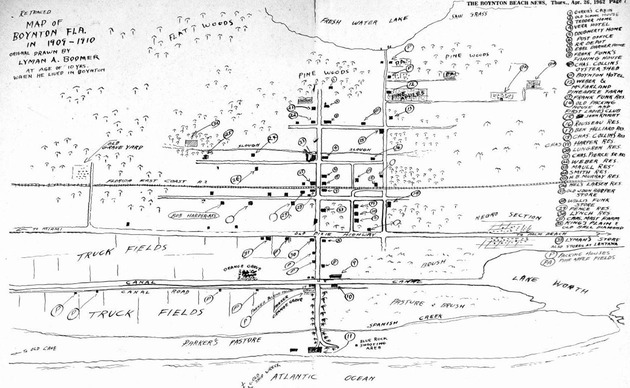 Map of Boynton Beach drawn by Lyman Boomer, 1910