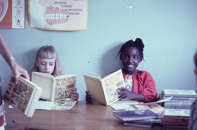 Two children reading, 1972