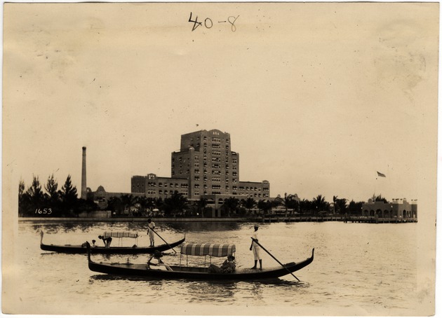 Gondolas in Biscayne Bay in Front of the Flamingo Hotel (Miami Beach, Fla.)