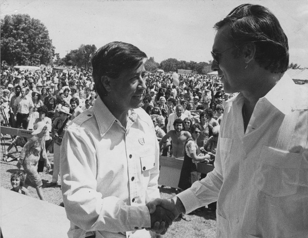 Cesar Chavez and Mayor Ferre at Watson Island