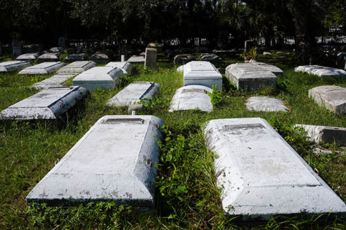 Raised grave slabs in Charlotte Jane Memorial Cemetery