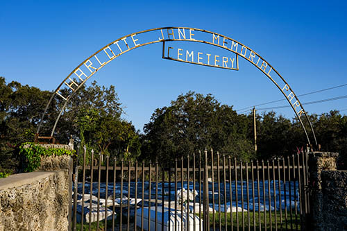 The original sign for the Charlotte Jane Memorial Park and Cemetery