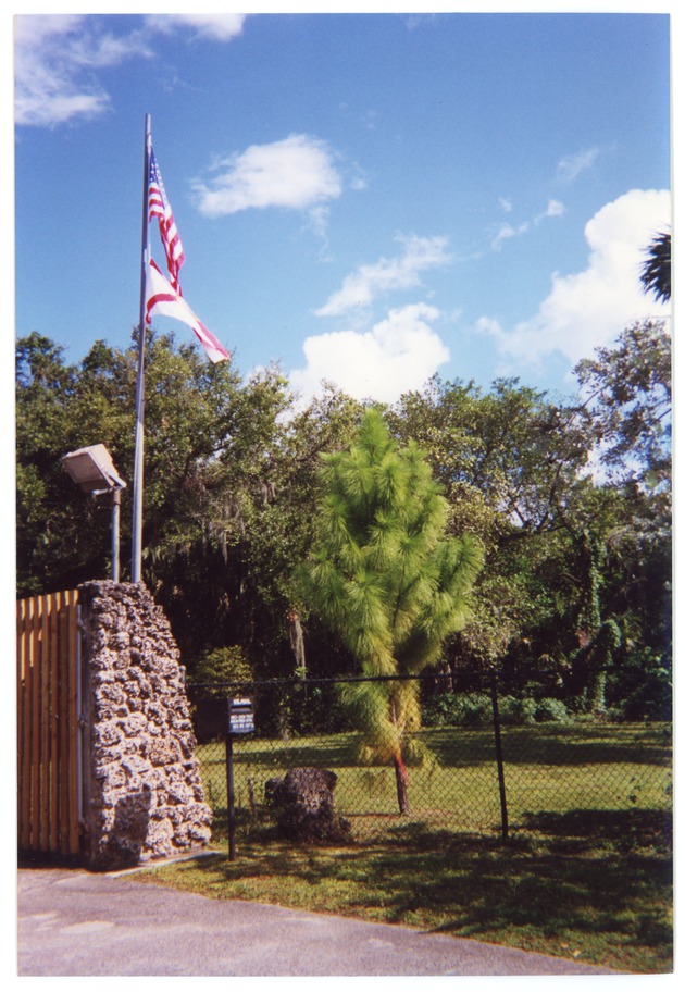 New Arch Creek Park gate and flags at entrance