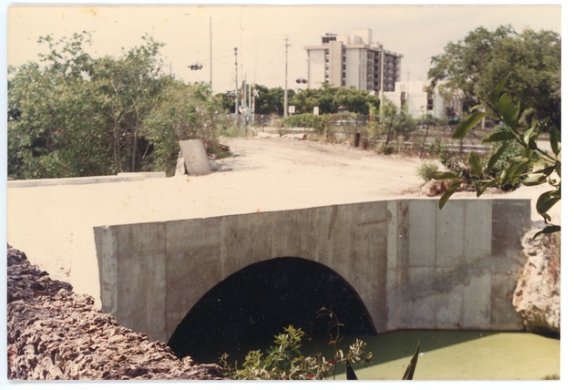 Recently constructed concrete bridge over the Arch Creek facing NE 135th Street