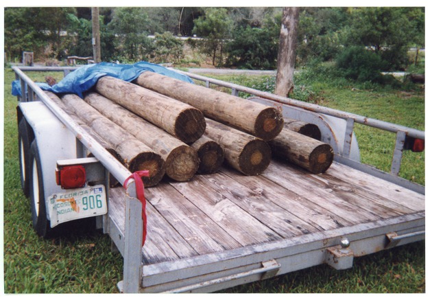 Truck delivering logs for a Chickee construction