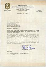 Letter from Stephen P. Clark, Officer of the Mayor, to Elmore Kerkela, Vice President of Arch Creek Trust, November 1, 1989
