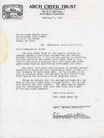 Letter from Elmore Kerkela, Vice President Arch Creek Trust, to Commissioner Harvey Ruvin Metropolitan Dade County, February 4, 1991