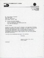 Letter from Joaquin G. Avino, Dade County Manager, to Carole Helene, President Arch Creek Trust, 1991, related to Biscayne Boulevard widening