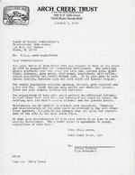 [1991-10-03] Letter from Elmore Kerkela, Vice President Arch Creek Trust, to Board of County Commissioners Metropolitan Dade County, October 3, 1991