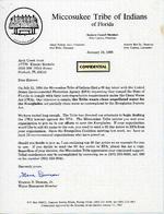 Letter from Truman E. Duncan, Jr. Water Resources Director of Miccosukee Tribe of Indians of Florida, Elmore Kerkela, Arch Creek Trust, Miami, Florida, January 19, 1995, inviting the Trust to join them in their efforts to save the Everglades.