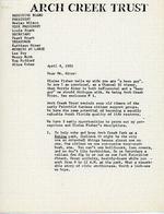 [1991-04-01] Letter from Lou Stark, Vice President Arch Creek Trust, to Morrie Alter, April 8, 1983