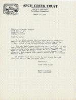 Letter from Elmore Kerkela, Vice President Arch Creek Trust, to Marjory Stoneman Douglas March 16, 1988